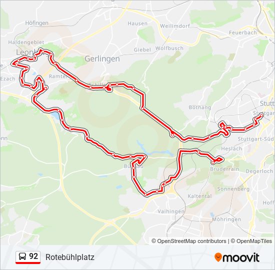 Buslinie 92 Karte