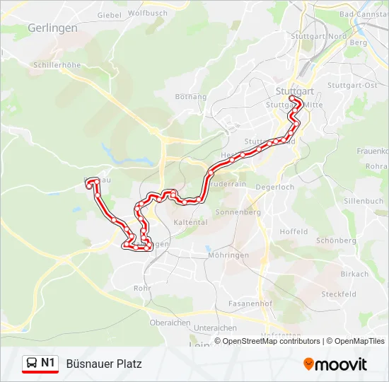 N1 Bus Line Map