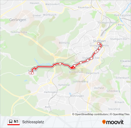 N1 Bus Line Map