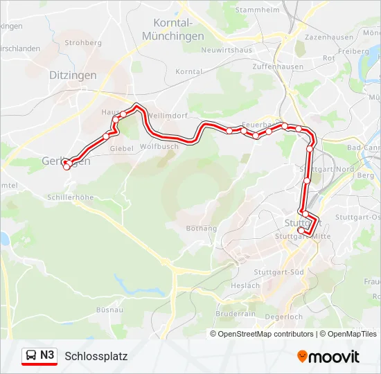N3 Bus Line Map