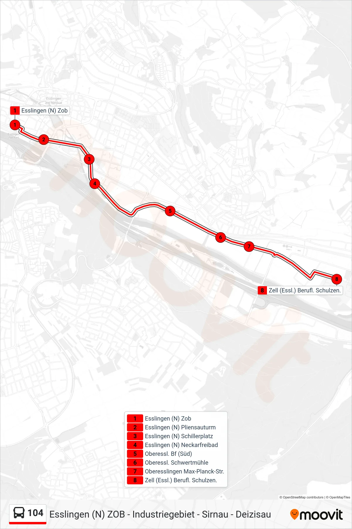Linie 104 (Bus) Richtung Zell (Essl.) Berufl. Schulzen.: Route und Haltestellen auf der Karte