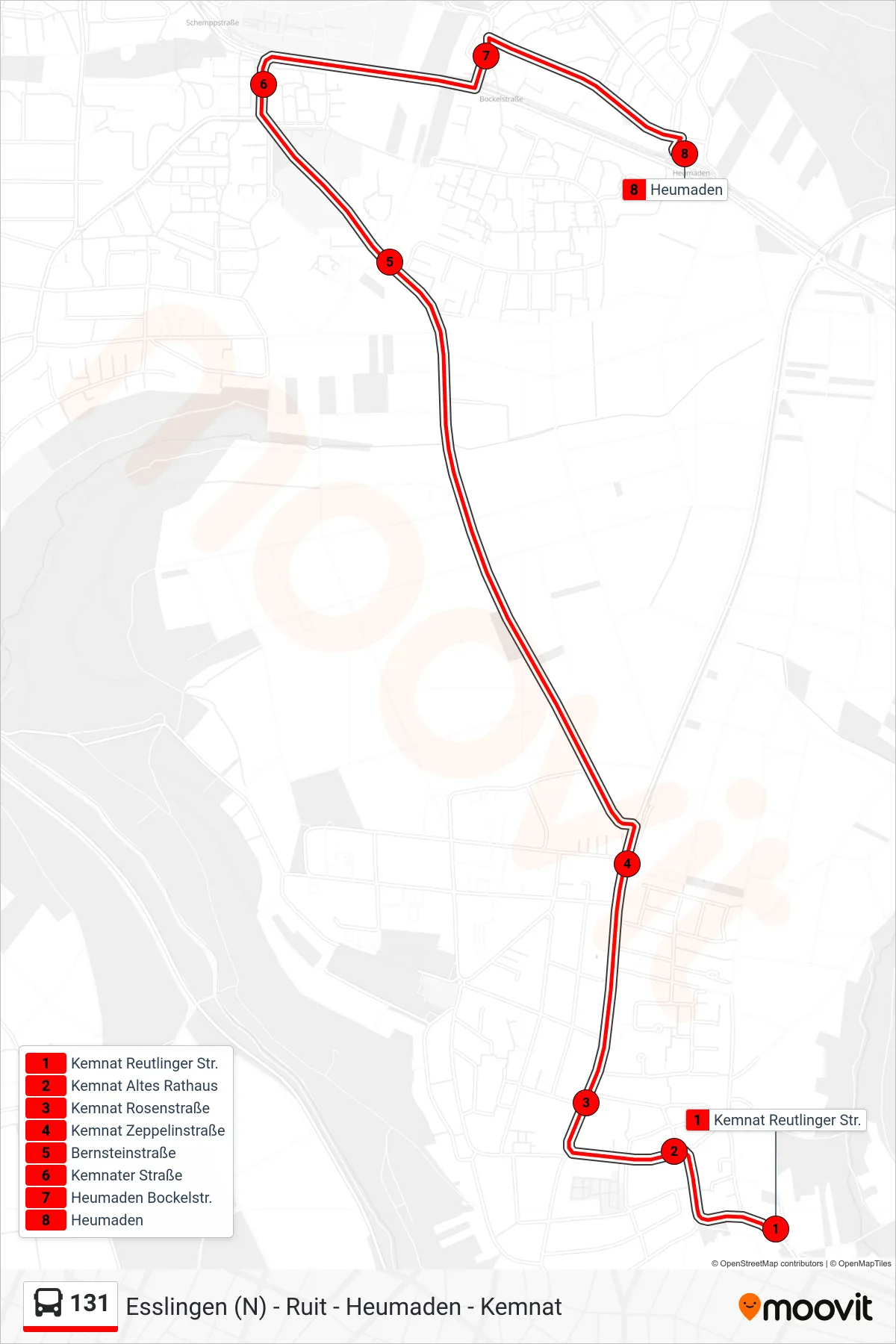 Linie 131 (Bus) Richtung Heumaden: Route und Haltestellen auf der Karte