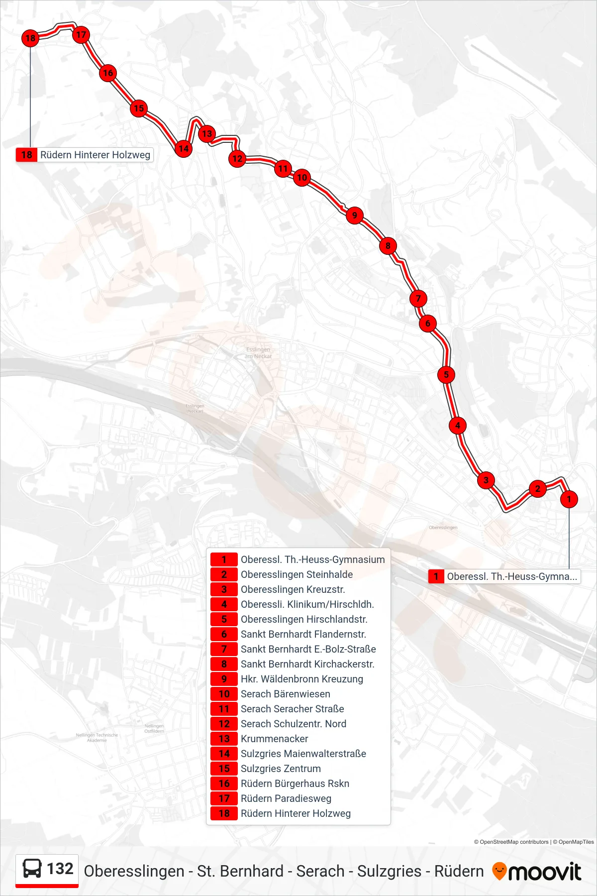 Linie 132 (Bus) Richtung Rüdern Hinterer Holzweg: Route und Haltestellen auf der Karte