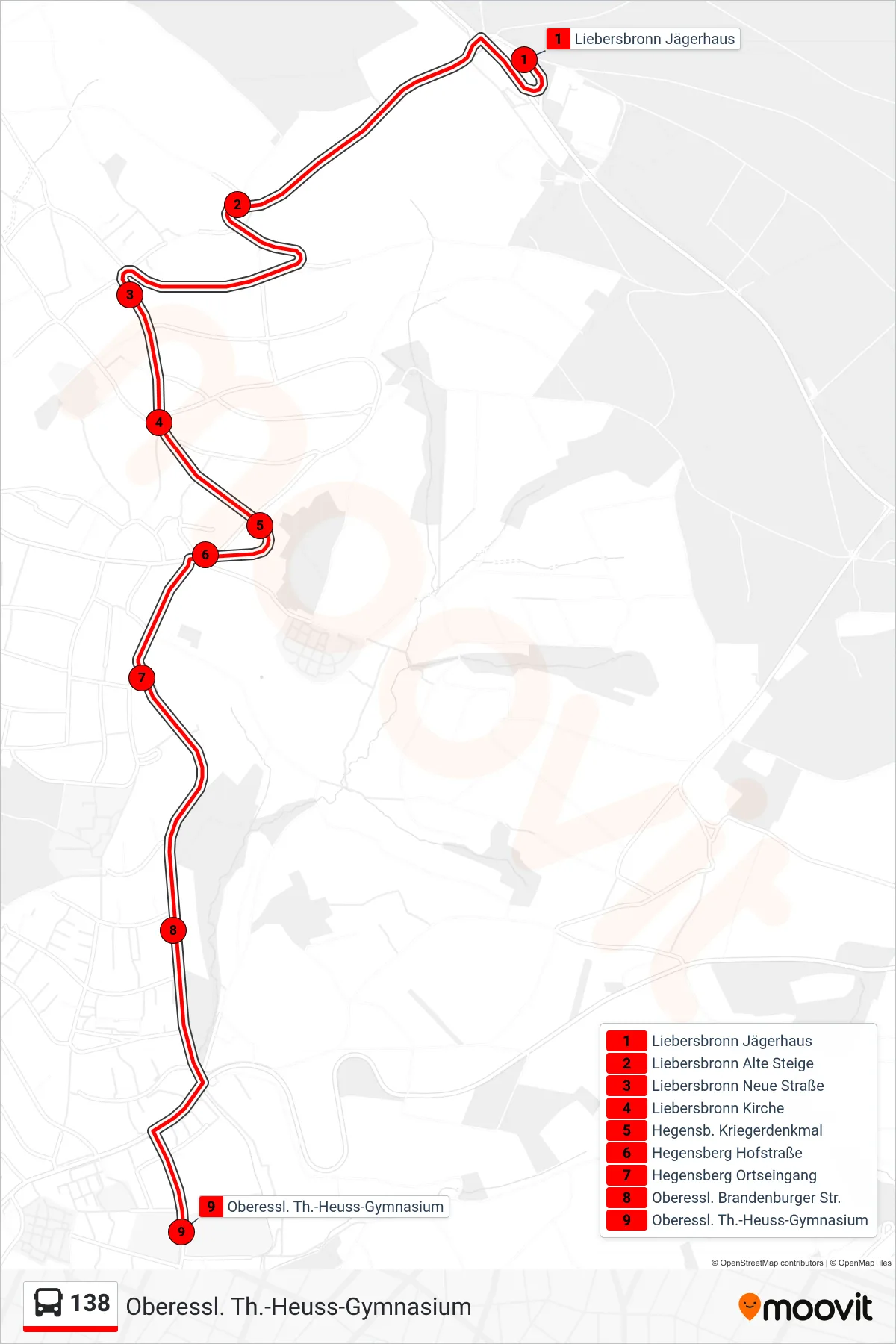 Linie 138 (Bus) Richtung Oberessl. Th.-Heuss-Gymnasium: Route und Haltestellen auf der Karte