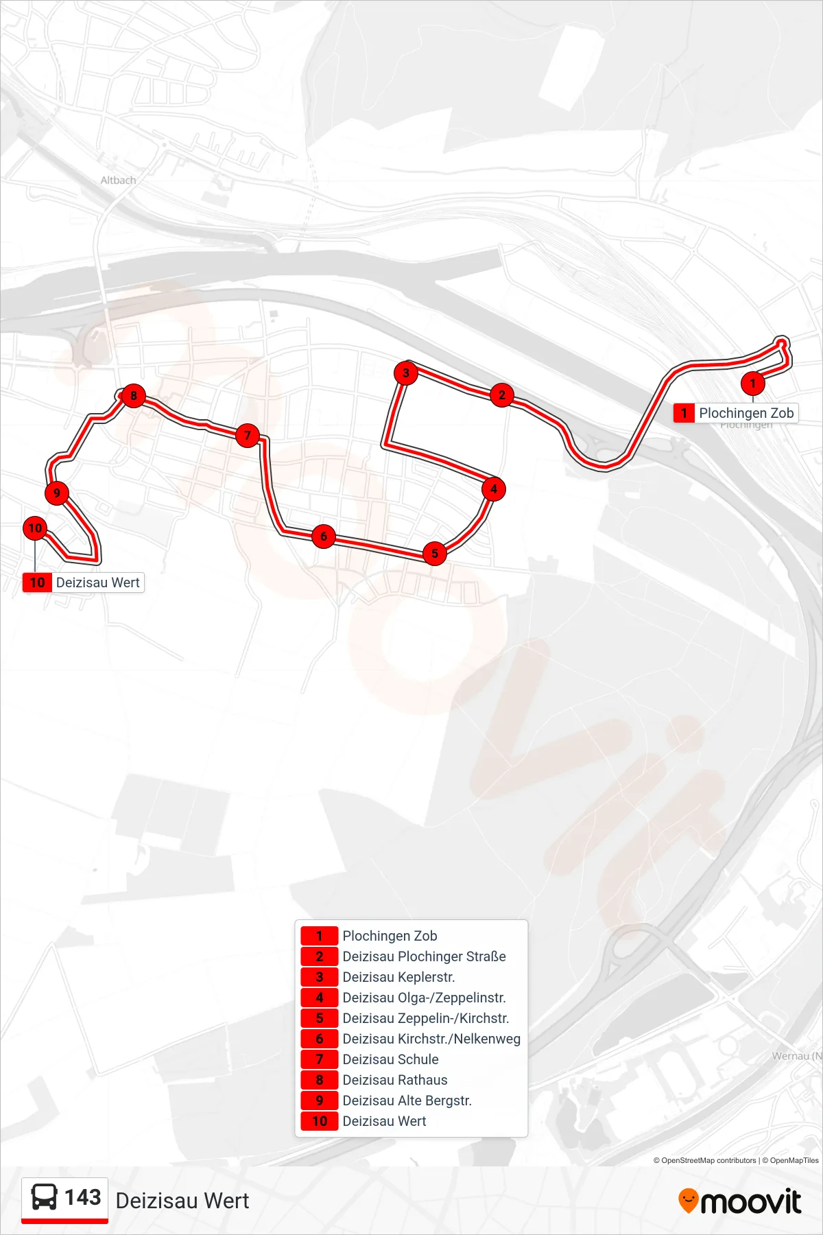 Linie 143 (Bus) Richtung Deizisau Wert: Route und Haltestellen auf der Karte