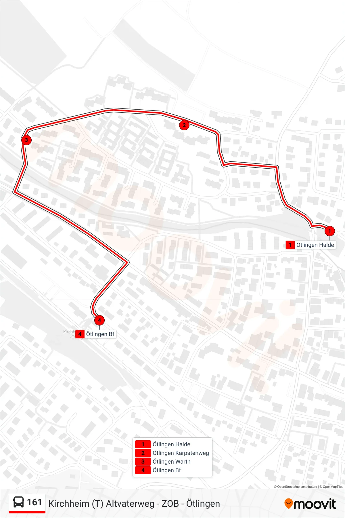 161 bus Line (Ötlingen Bf) route and stops on a map