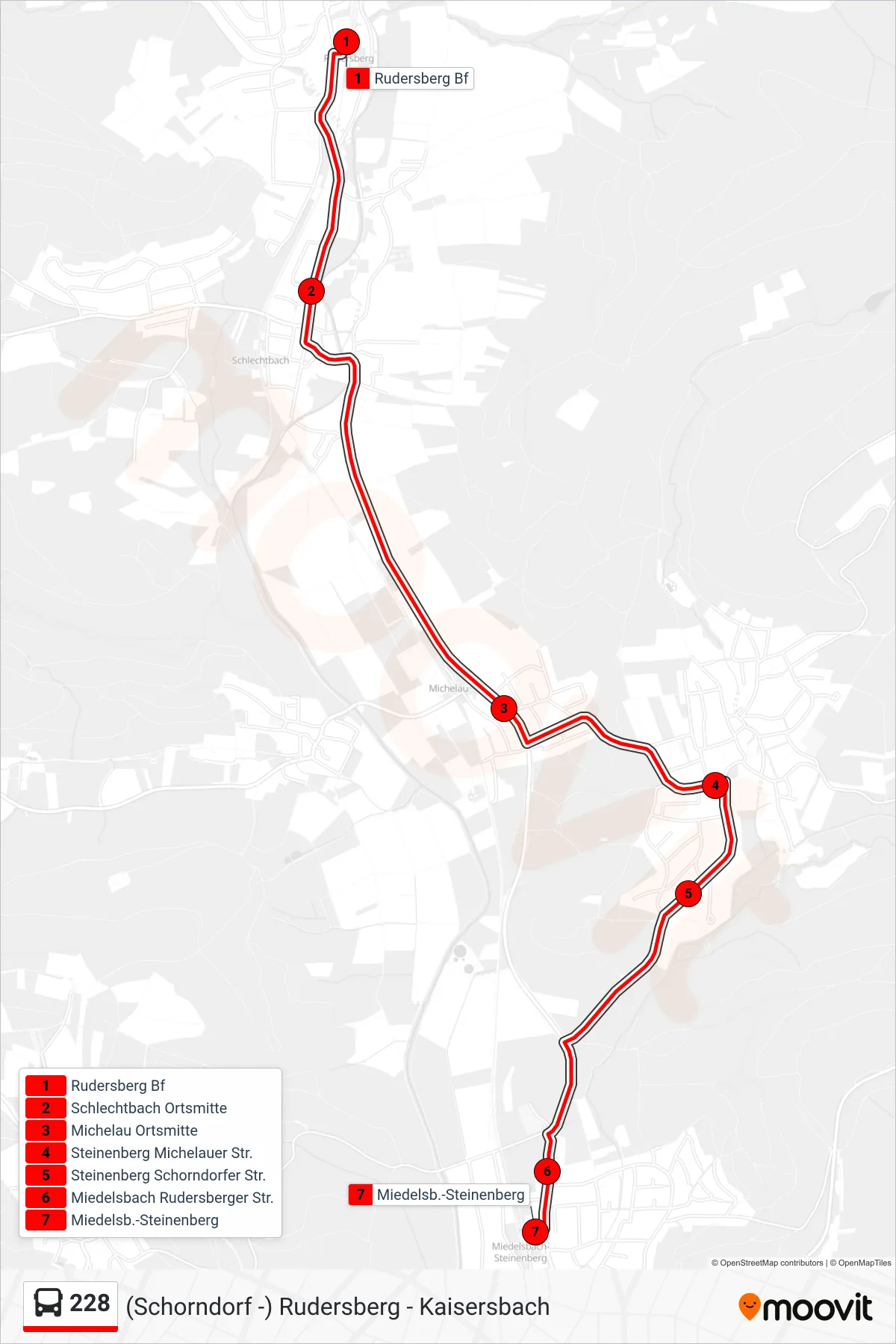 Linie 228 (Bus) Richtung Miedelsb.-Steinenberg: Route und Haltestellen auf der Karte
