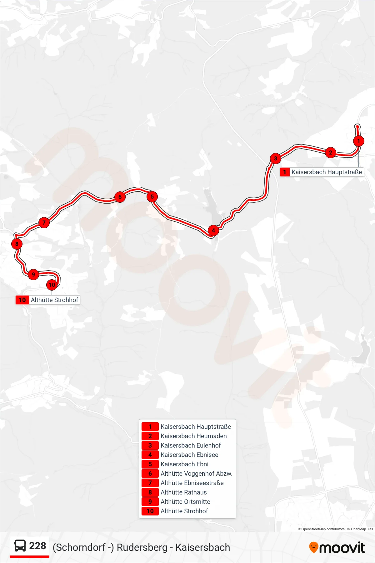 228 bus Line (Althütte Strohhof) route and stops on a map