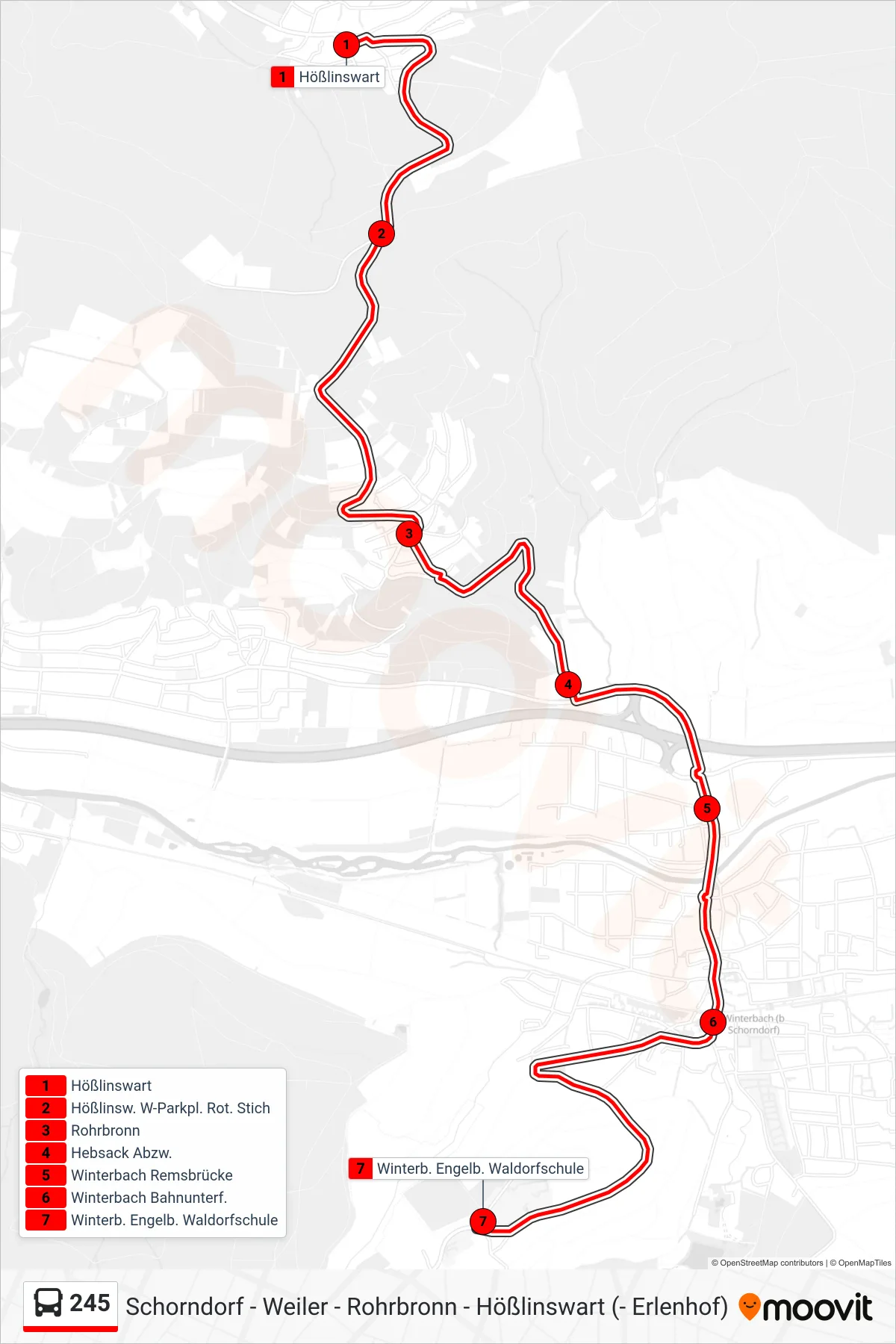 245 bus Line (Winterb. Engelb. Waldorfschule) route and stops on a map