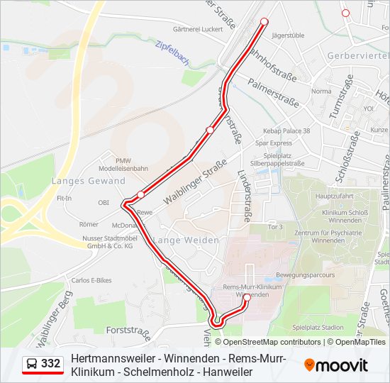 332 bus Line Map