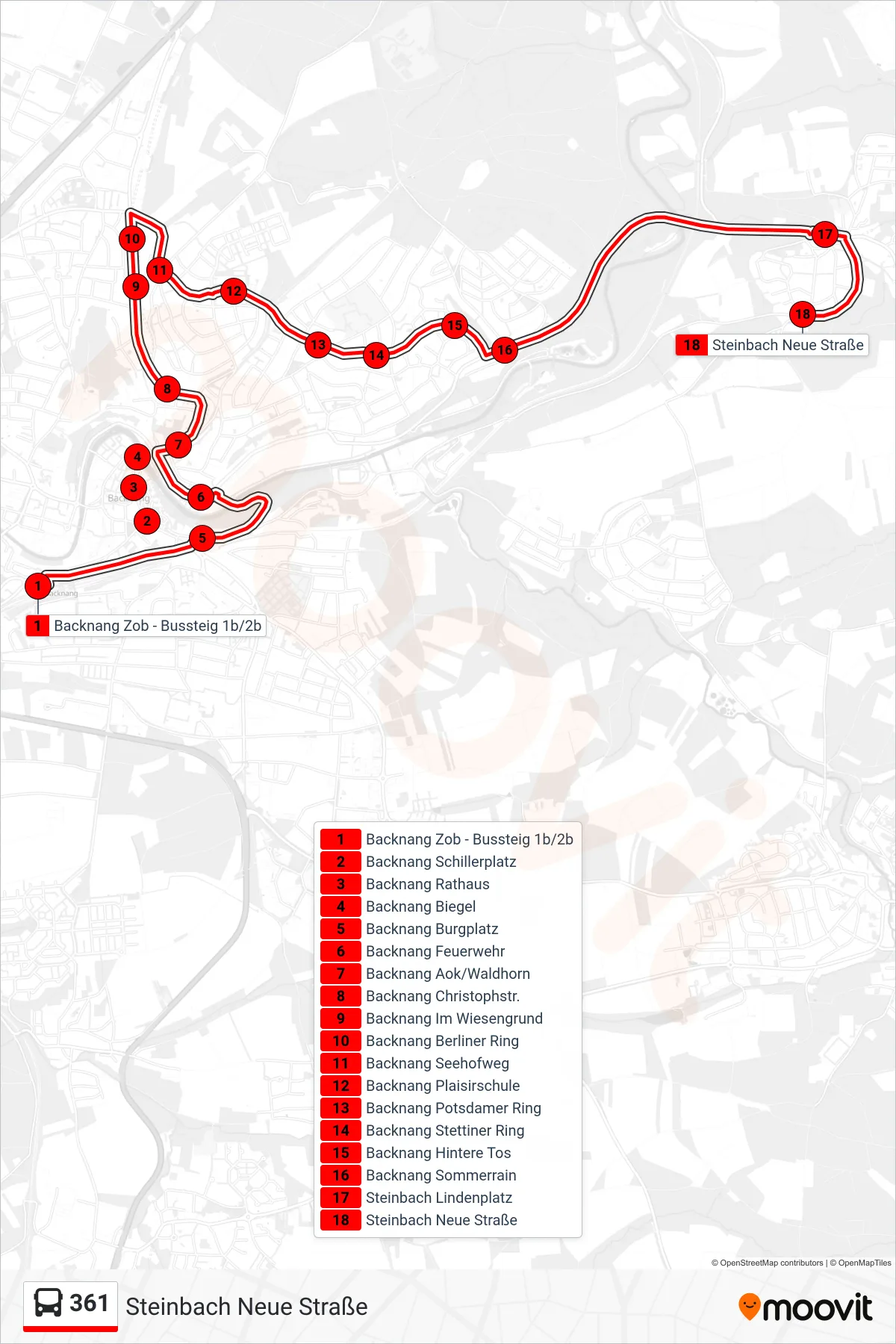 361 bus Line (Steinbach Neue Straße) route and stops on a map