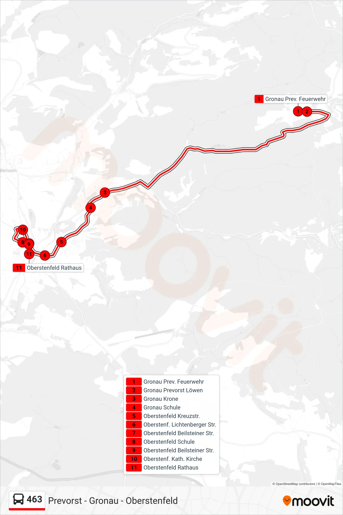 463 bus Line (Oberstenfeld Rathaus) route and stops on a map