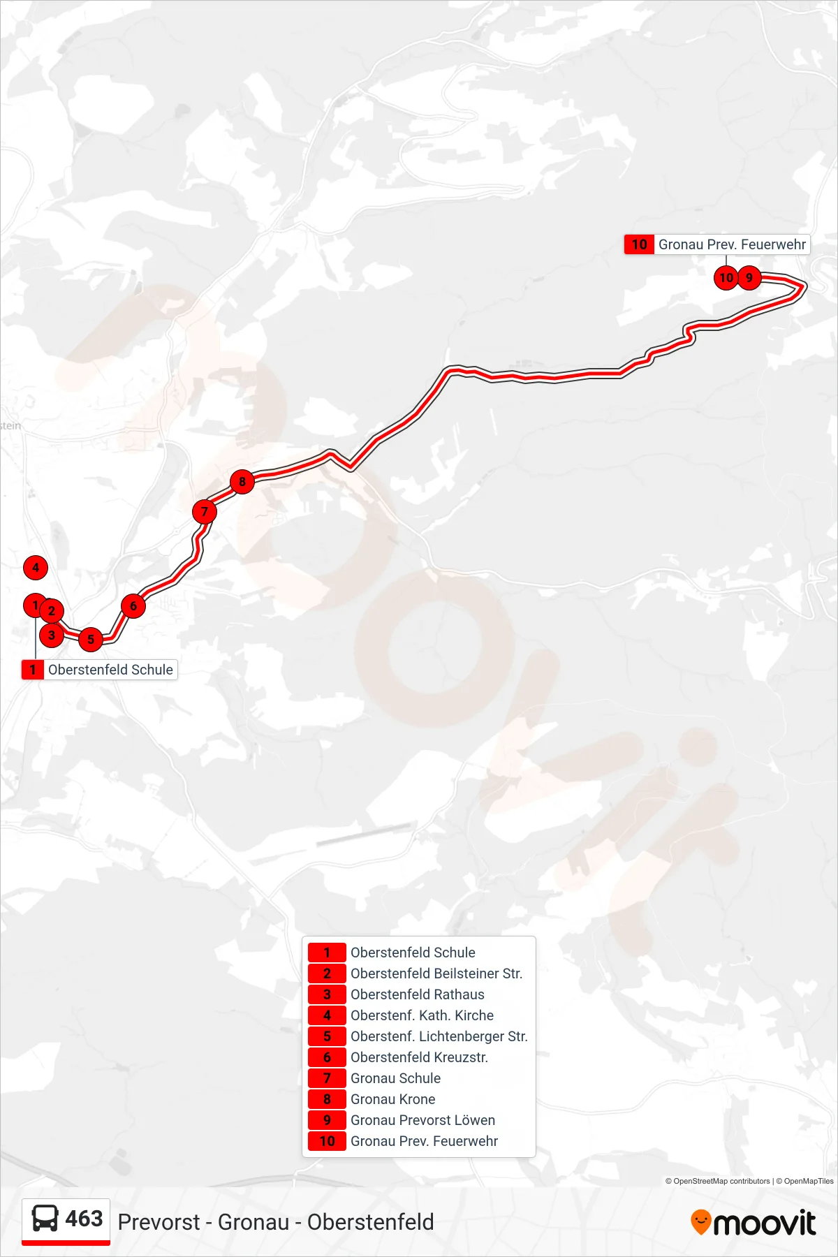 463 bus Line (Gronau Prev. Feuerwehr) route and stops on a map