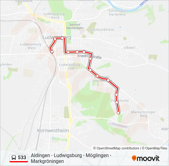 533 Bus Line Map
