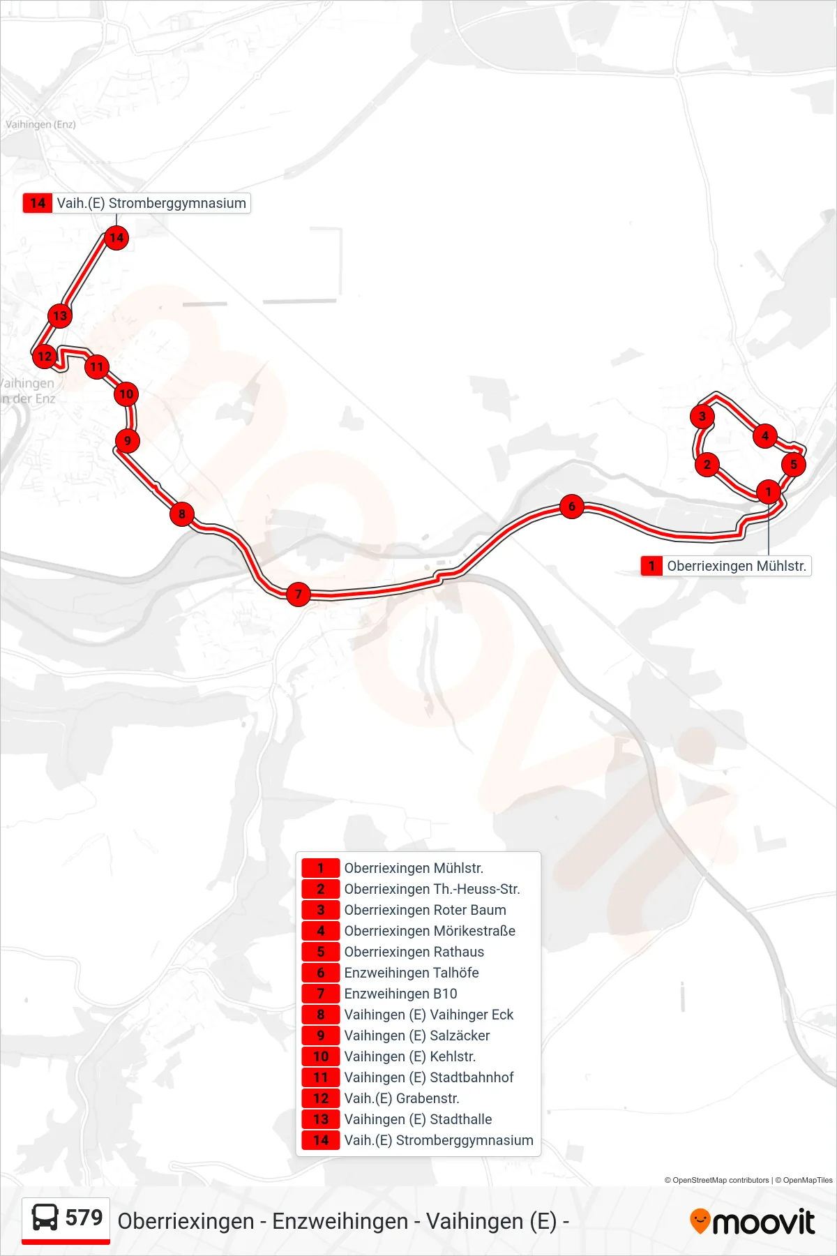 579 bus Line (Vaih.(E) Stromberggymnasium) route and stops on a map