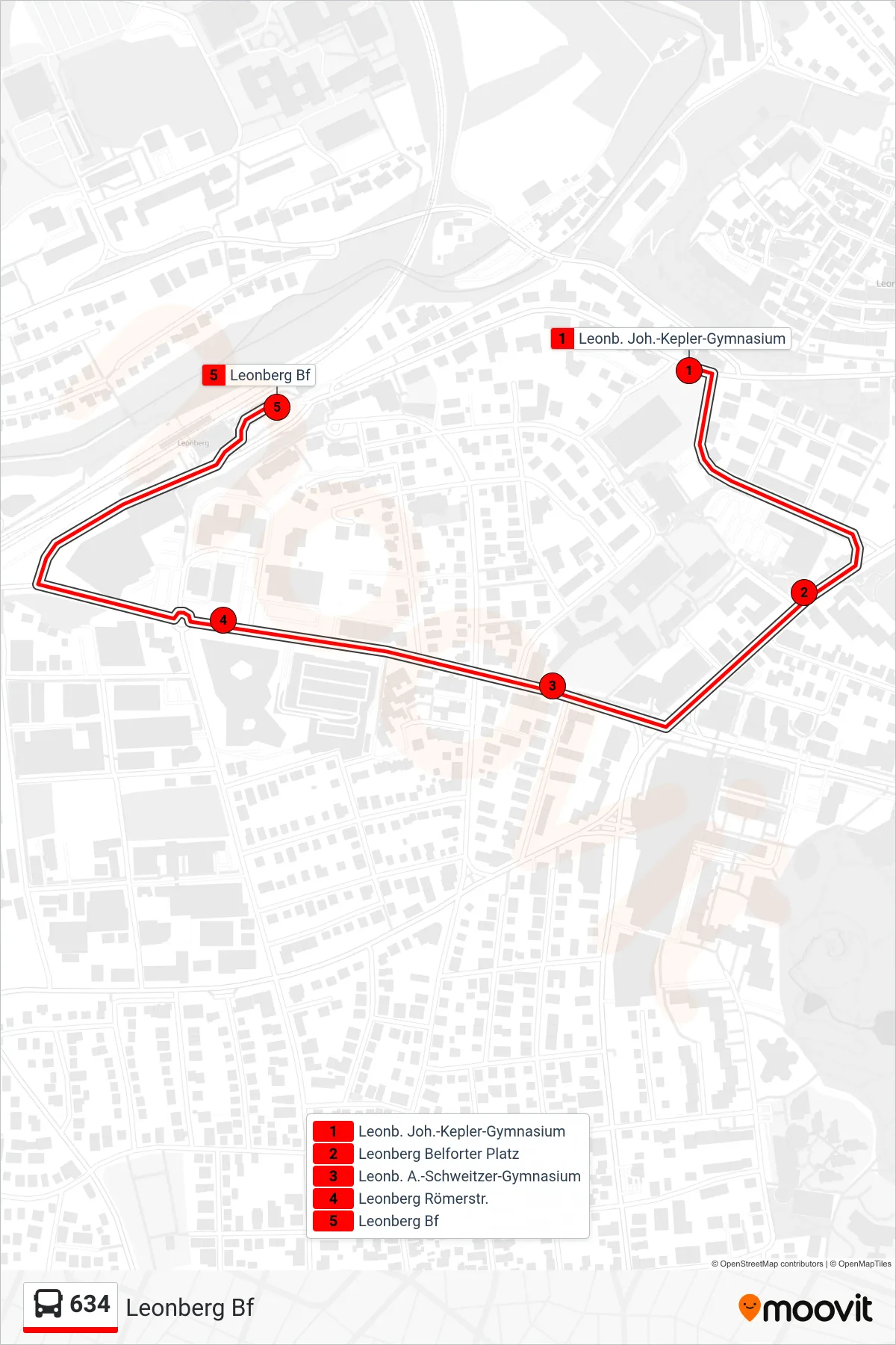 Linie 634 (Bus) Richtung Leonberg Bf: Route und Haltestellen auf der Karte
