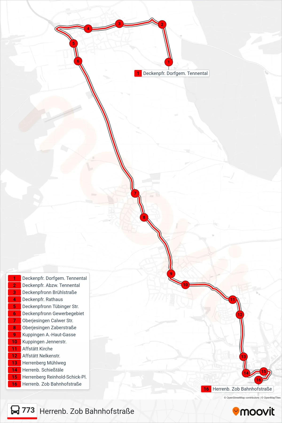 Linie 773 (Bus) Richtung Herrenb. Zob Bahnhofstraße: Route und Haltestellen auf der Karte