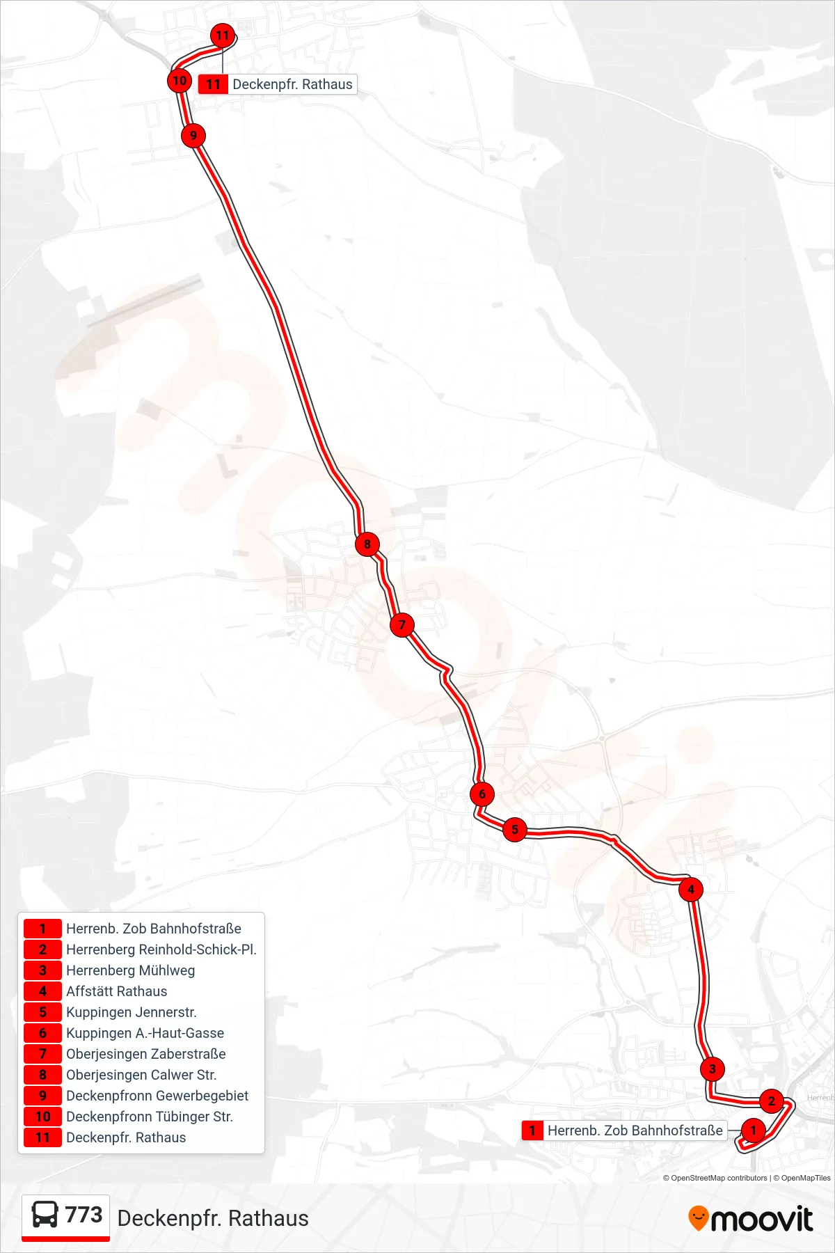 773 bus Line (Deckenpfr. Rathaus) route and stops on a map