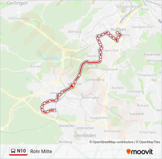 N10 Bus Line Map