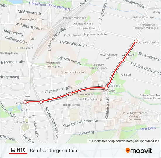 N10 Bus Line Map