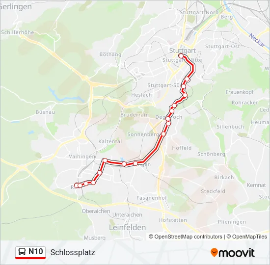 N10 Bus Line Map