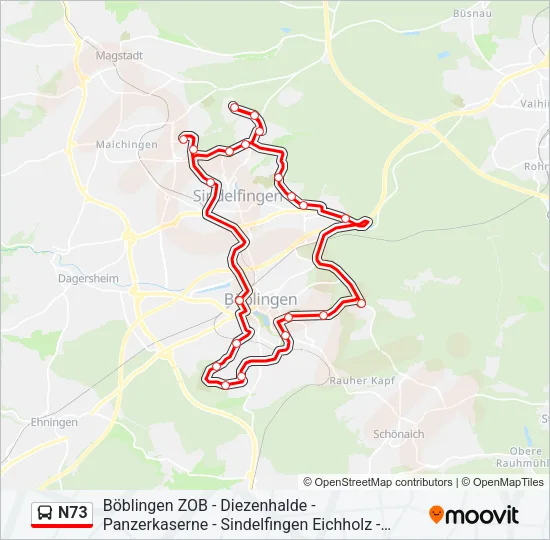 N73 Bus Line Map