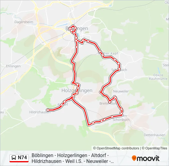 N74 Bus Line Map