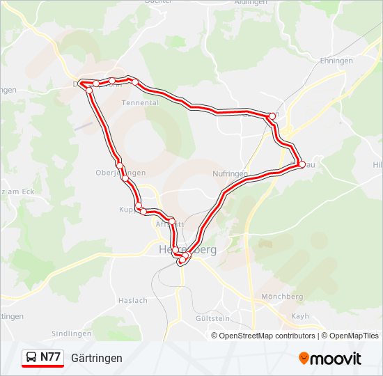 N77 bus Line Map