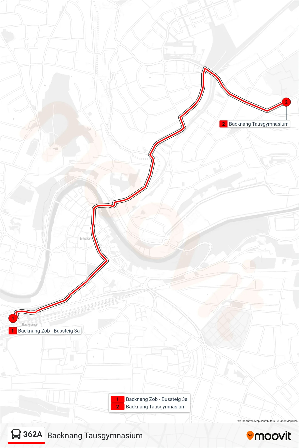 Linie 362A (Bus) Richtung Backnang Tausgymnasium: Route und Haltestellen auf der Karte