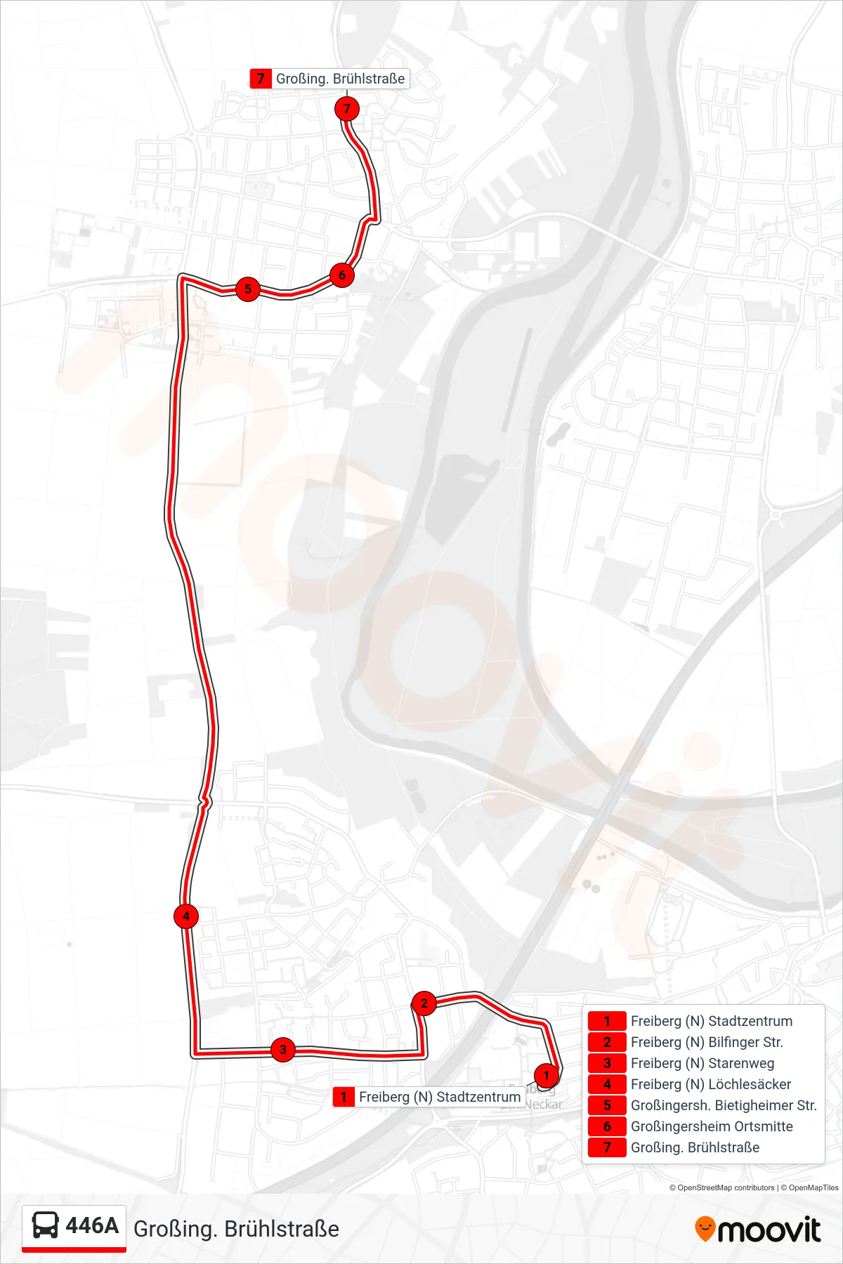 Linie 446A (Bus) Richtung Großing. Brühlstraße: Route und Haltestellen auf der Karte