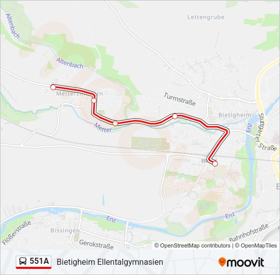 Автобус 551A: карта маршрута