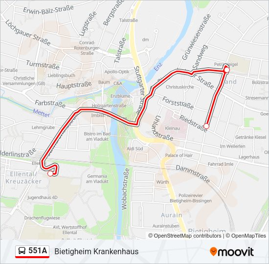 Автобус 551A: карта маршрута
