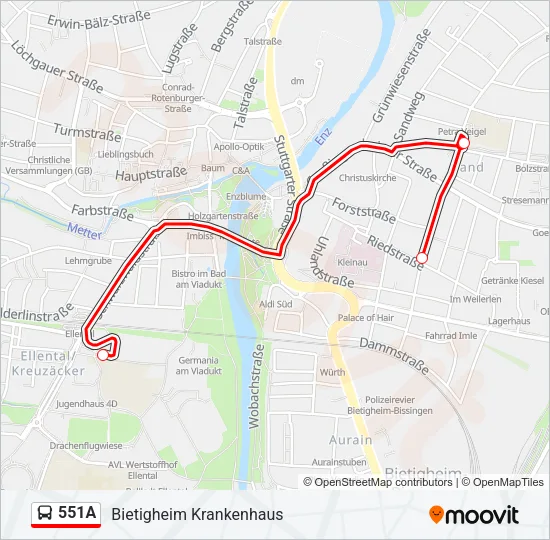 551A Bus Line Map
