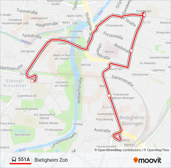 551A Bus Line Map