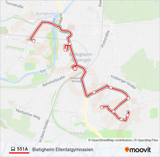 Автобус 551A: карта маршрута