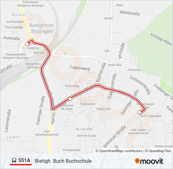 Автобус 551A: карта маршрута