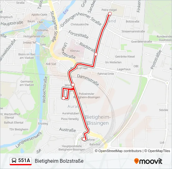 551A Bus Line Map