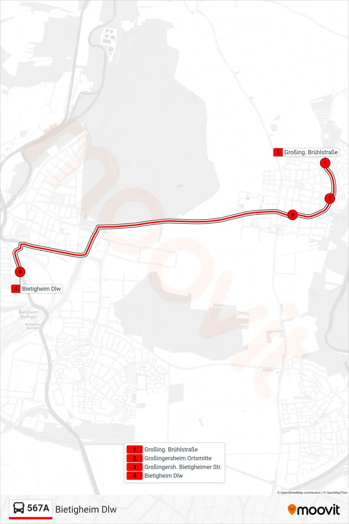 567A bus Line (Bietigheim Dlw) route and stops on a map
