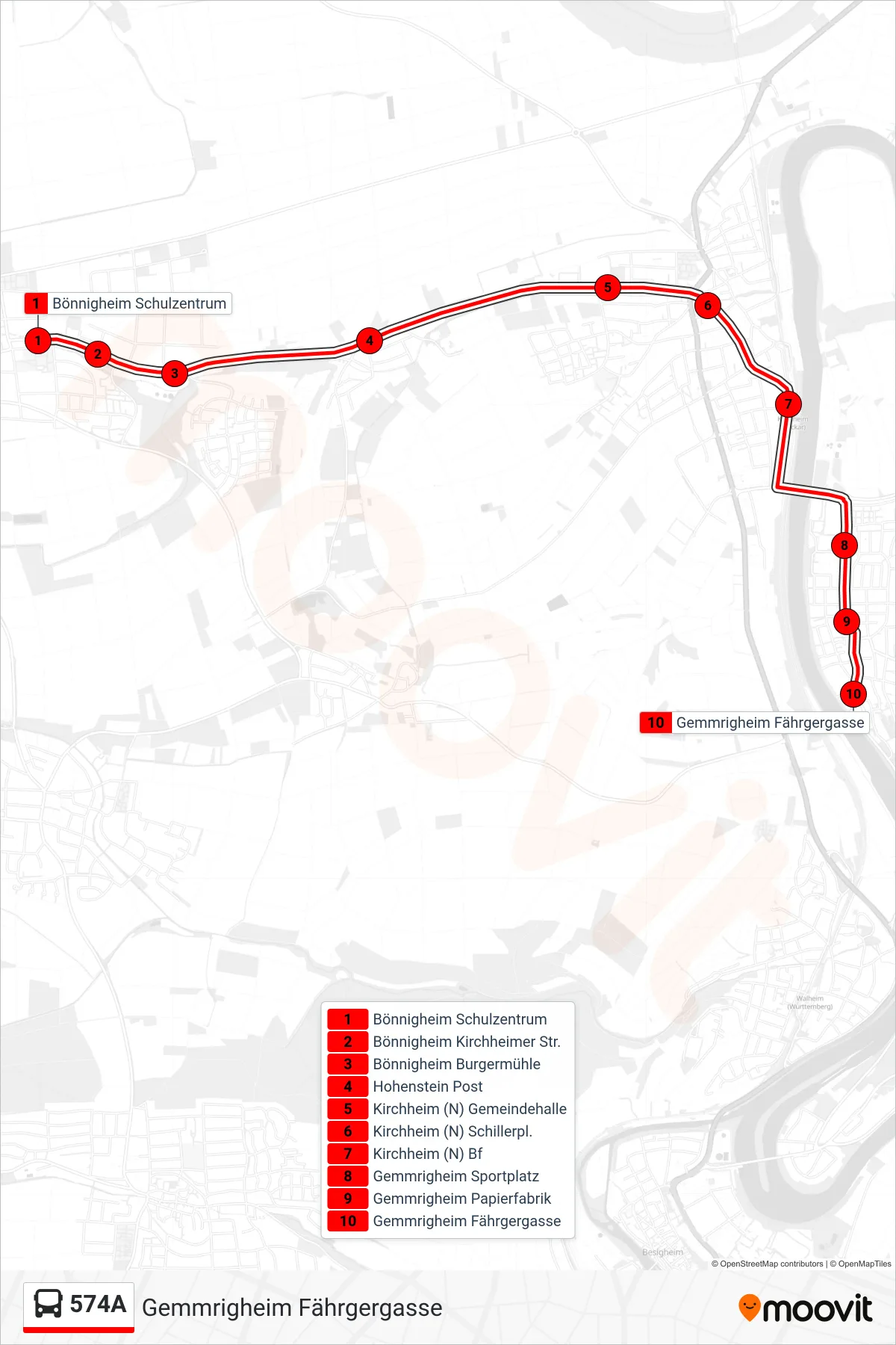 574A bus Line (Gemmrigheim Fährgergasse) route and stops on a map