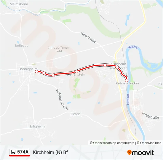 574A Bus Line Map