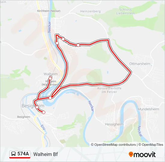 574A Bus Line Map