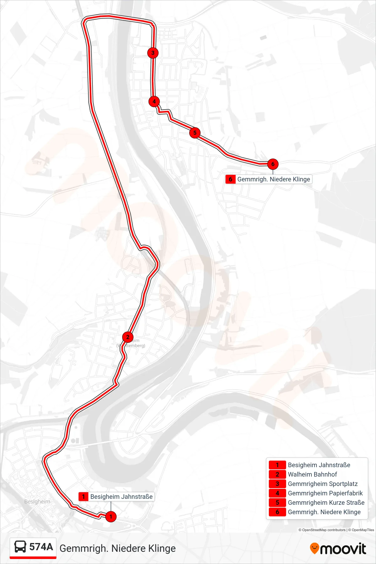 Linie 574A (Bus) Richtung Gemmrigh. Niedere Klinge: Route und Haltestellen auf der Karte