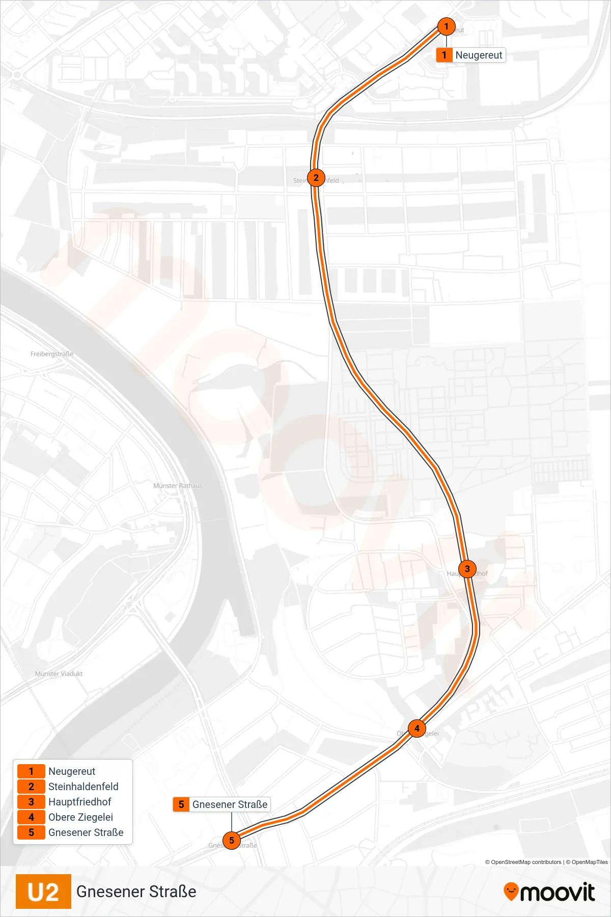 Linie U2 (U-Bahn) Richtung Gnesener Straße: Route und Haltestellen auf der Karte