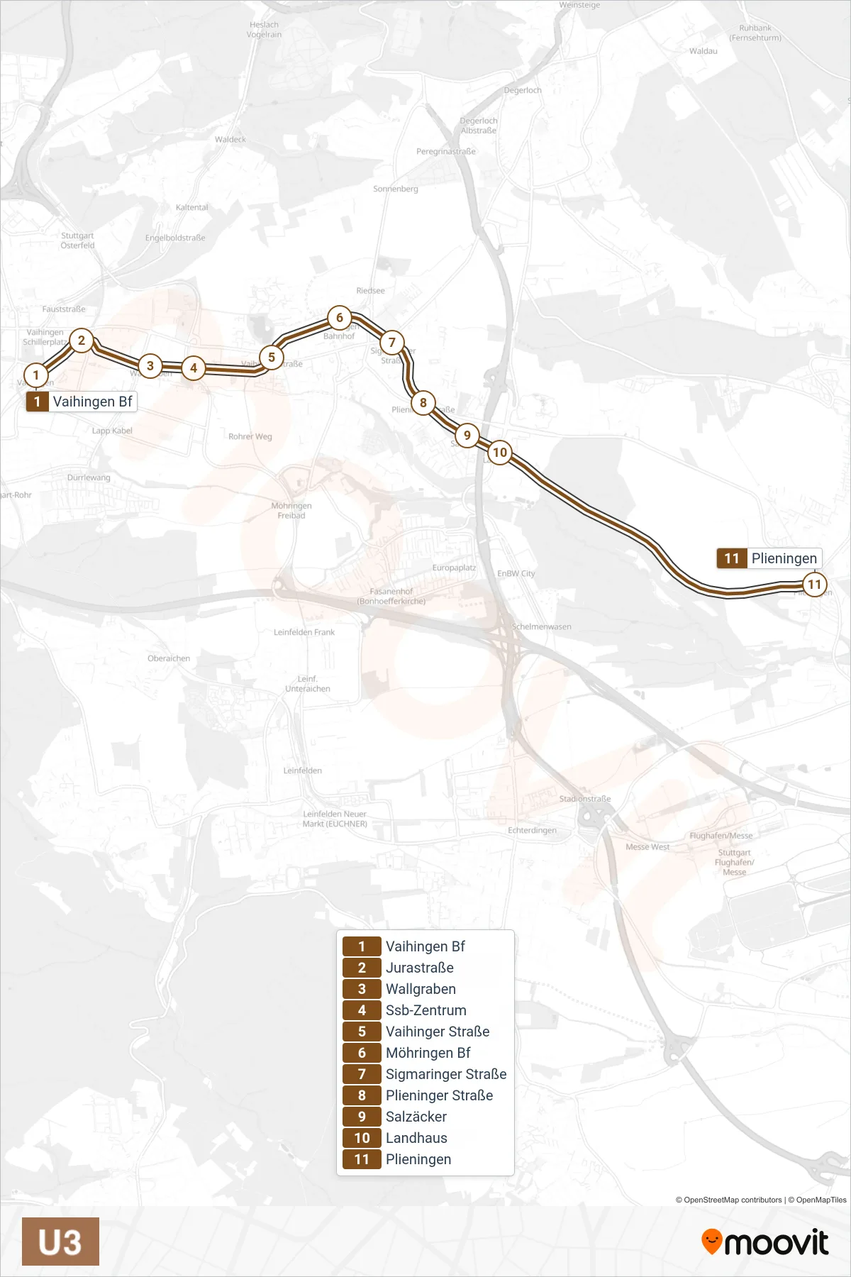 Linie U3 (U-Bahn) Richtung Plieningen: Route und Haltestellen auf der Karte
