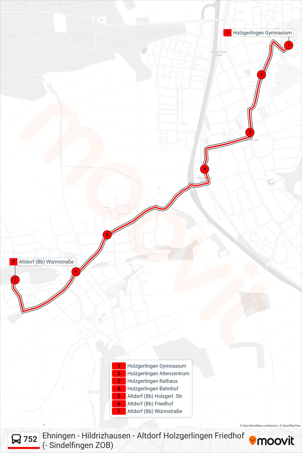752 bus Line (Altdorf (Bb) Würmstraße) route and stops on a map