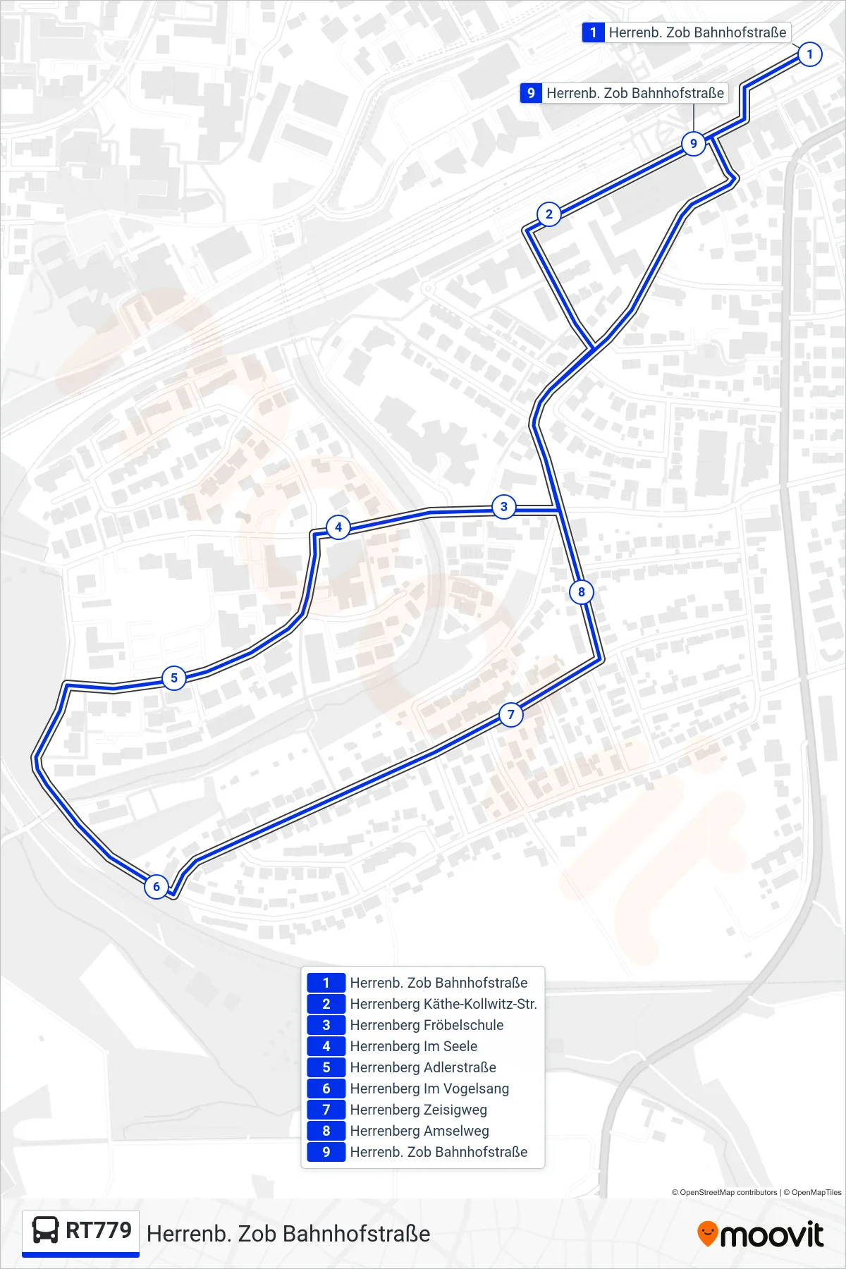 Linie RT779 (Bus) Richtung Herrenb. Zob Bahnhofstraße: Route und Haltestellen auf der Karte