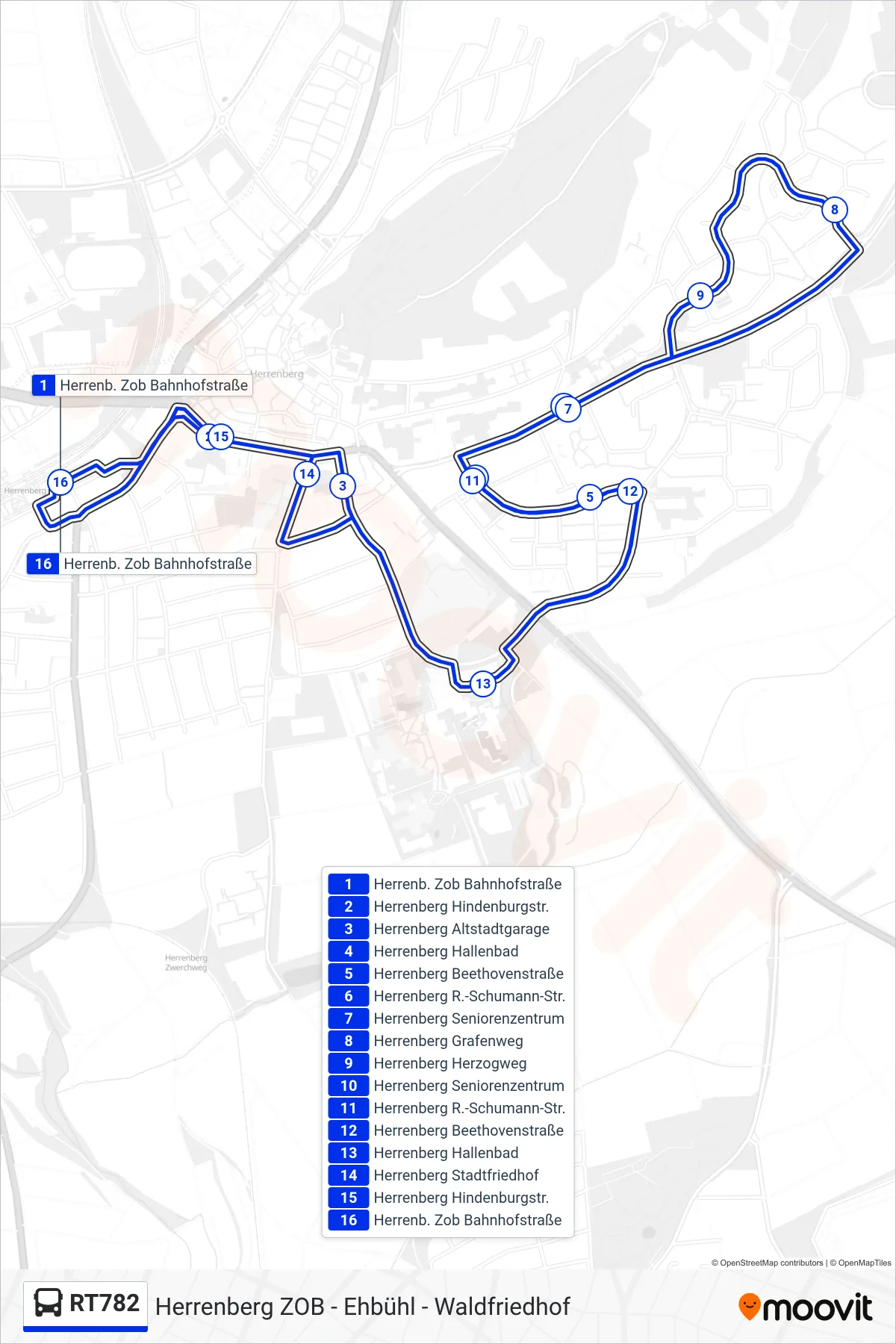 Linie RT782 (Bus) Richtung Herrenb. Zob Bahnhofstraße: Route und Haltestellen auf der Karte