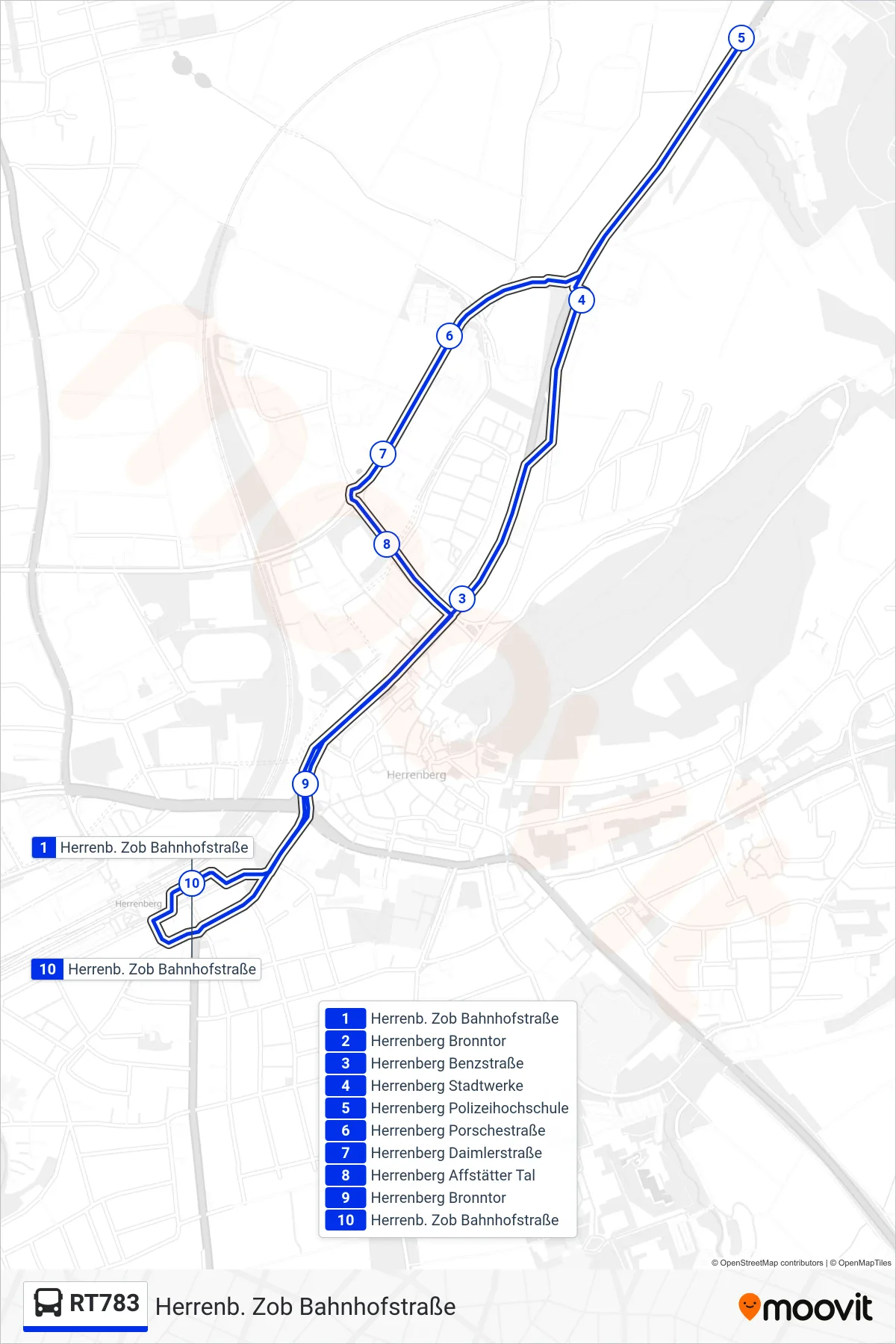 Linie RT783 (Bus) Richtung Herrenb. Zob Bahnhofstraße: Route und Haltestellen auf der Karte