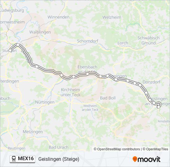 Поезд MEX16: карта маршрута