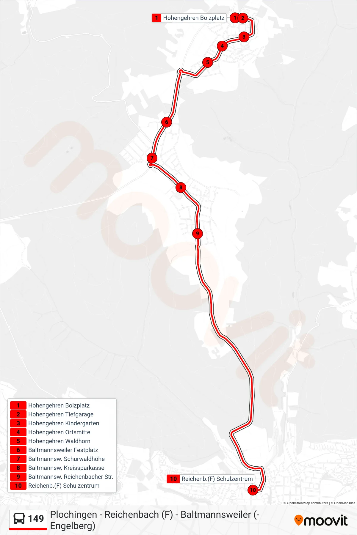 Linie 149 (Bus) Richtung Reichenb.(F) Schulzentrum: Route und Haltestellen auf der Karte